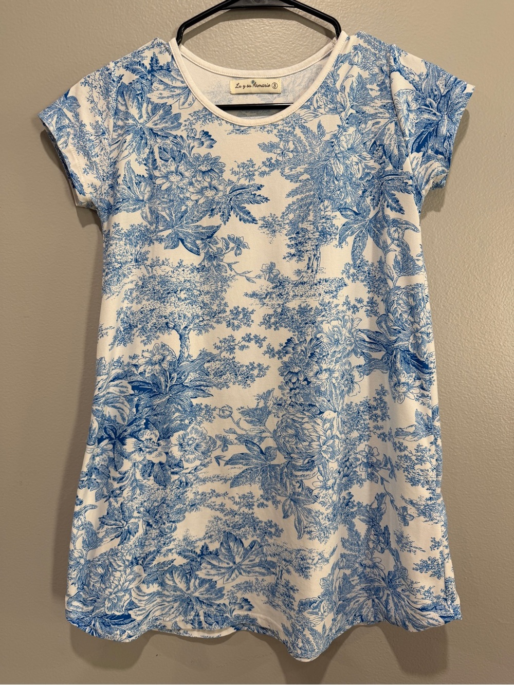 Lu y su Armario Blue White Toile Print Tunic Top Shirt Size 8 Made in Peru